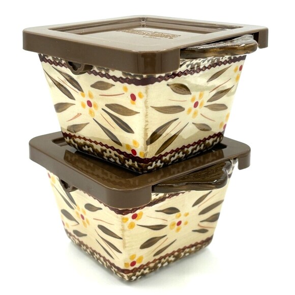 Temp-Tations by‎ Tara Ramekins Square Serving Bowls 10oz w/Lids & Metal Carrier - Picture 15 of 16